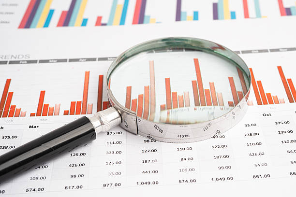istock Magnifying glass on data business graphs paper. 2250487331