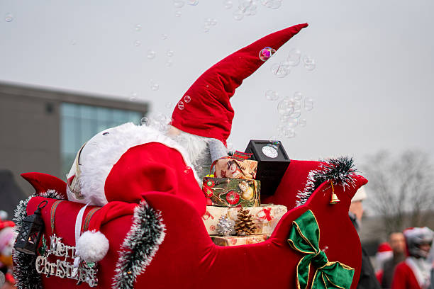 istock Christmas sleigh with gifts, decorations and bubble machine during festive parade creating joyful colorful atmosphere celebrating the holiday season 2250489855