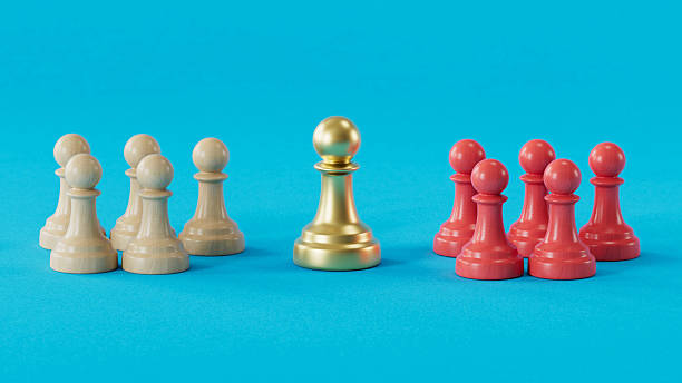 istock Golden Pawn Between Beige and Red Groups: Symbolizing Prominence 2250498635