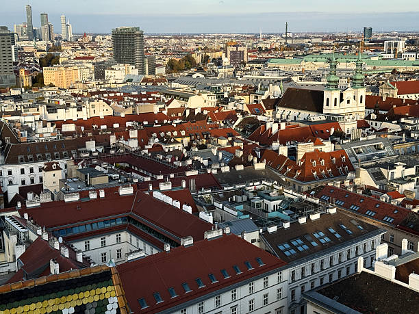 Panoramic View of Vienna from St. Stephen’s Cathedral South Tower with clear sky