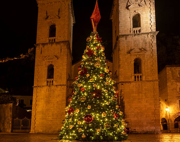 istock Beautifully decorated Christmas tree at night in Kotor 2250505647