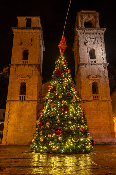 istock Beautifully decorated Christmas tree at night in Kotor 2250505663
