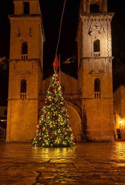 istock Beautifully decorated Christmas tree at night in Kotor 2250505688