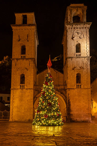 istock Beautifully decorated Christmas tree at night in Kotor 2250505702