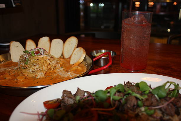 Rose Shrimp Pasta, Steak Pilaf