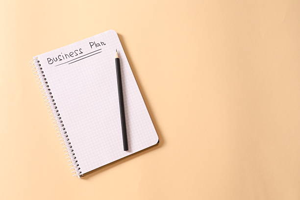 istock Business Plan. Flat lay with pencil and notebook on color background, top view 2250513203