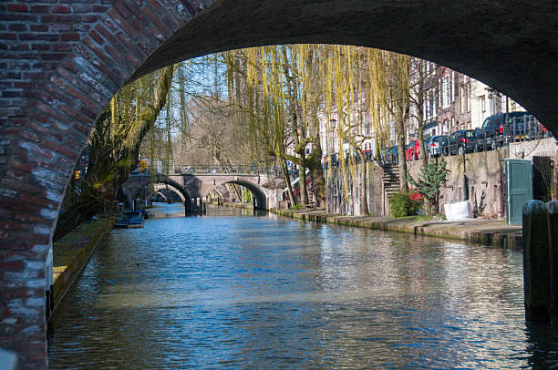 Utrecht, Netherlands - March 24, 2009. Outdoor scene showing the oude gracht, the old canal in Utrecht.