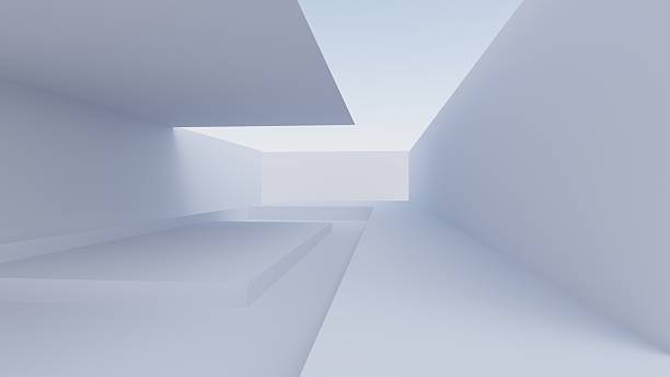 istock 3d render of abstract modern geometry architecture with pool and water, Minimal white building with exterior pool against blue sky background 2250516649