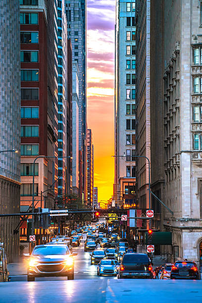 istock Chicago, USA. Chicago street rush sunset view 2250520216