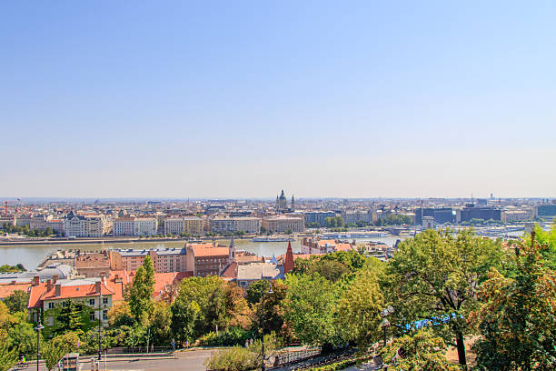 Budapest, Hungary. Left bank part of Budapest with River Danube on a foreground and Hungarian Parliament Building in center, view from Castle Hill.