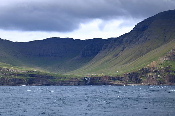Waterfall at the Vagar island at Faroe Islands, Denmark