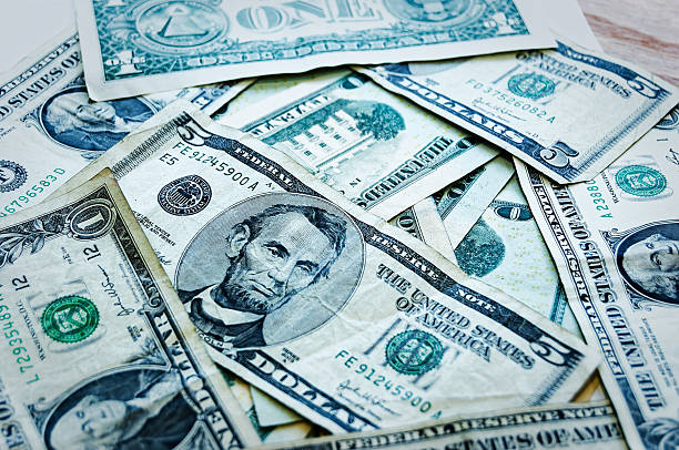 Pile US Dollar Bills Various Denominations Finance Investment Security