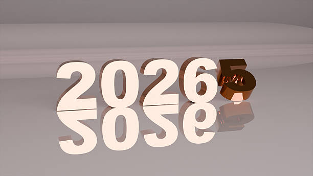 istock A golden 3D year 2026 with a falling 5 and placed on a light mirrored background, where the 6 is illuminated by bright light, creating a reflection on the surface and symbolizing the new year 2250533277