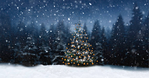 istock Snowy winter forest on Christmas night with blur 2250543841