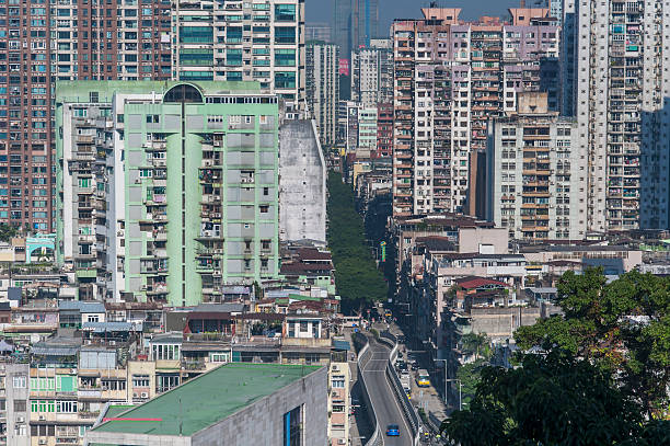 Macao, China. December 18, 2016. An aerial view a residential area within the city of Macao china on a sunny day.