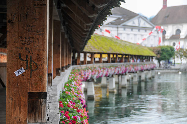 Lucerne, Switzerland - August 23, 2010. Outdoor scene showing the historic kapellbrucke in Lucerne