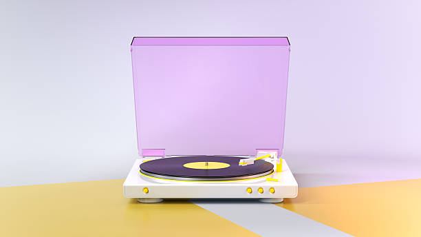 istock Minimal 3D Turntable with Vinyl Record and Pink Transparent Lid 2250580280