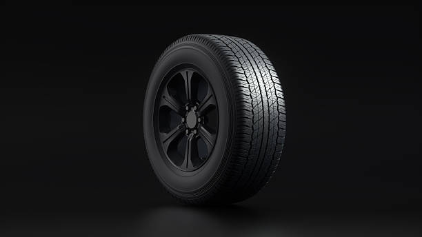 istock Black Car Tire with Detailed Tread – Dark Premium Studio Render 2250580339