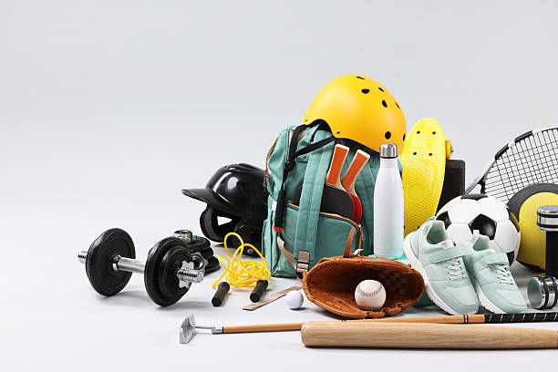 istock Many different sports equipment on light grey background 2250586868