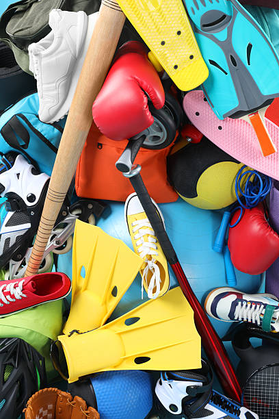 istock Many different sports equipment as background, top view 2250587094