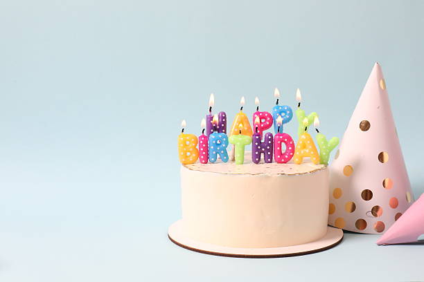 istock Birthday cake with candles on colored background 2250589591