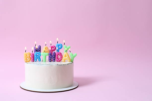 istock Birthday cake with candles on colored background 2250589592