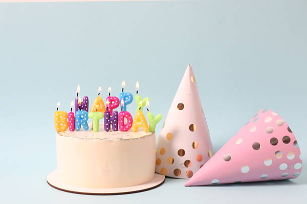 istock Birthday cake with candles on colored background 2250589593