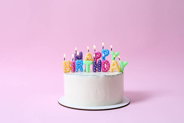 istock Birthday cake with candles on colored background 2250589594