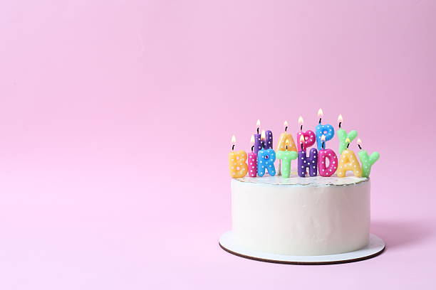 istock Birthday cake with candles on colored background 2250589596