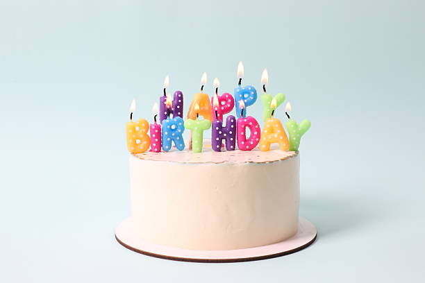 istock Birthday cake with candles on colored background 2250589651