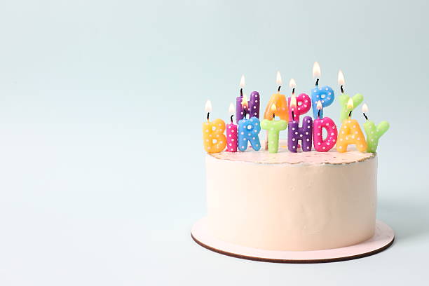 istock Birthday cake with candles on colored background 2250589712