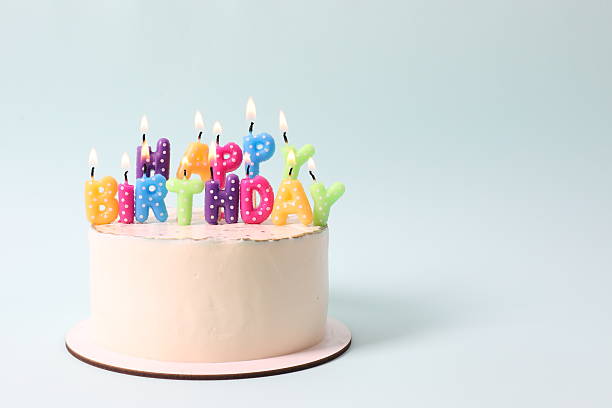 istock Birthday cake with candles on colored background 2250589723