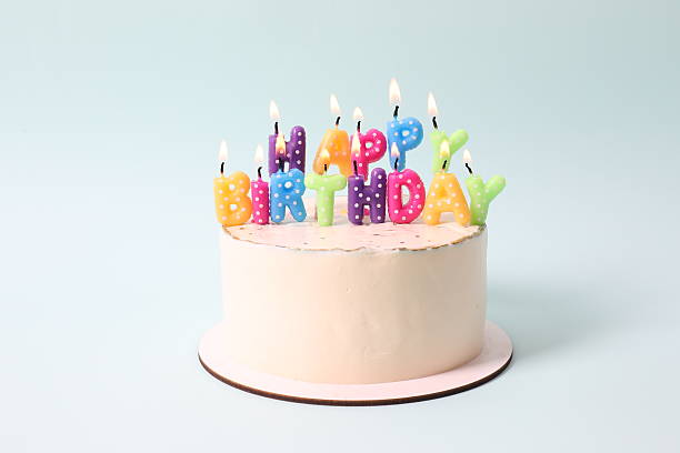 istock Birthday cake with candles on colored background 2250589749