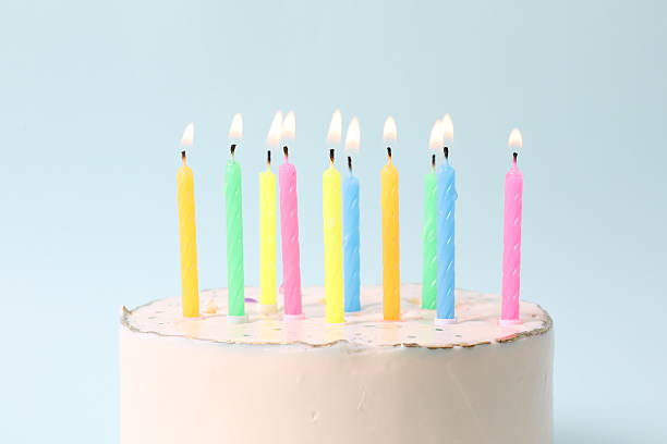 istock Birthday cake with candles on colored background 2250589758