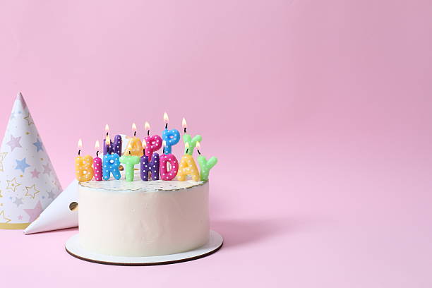 istock Birthday cake with candles on colored background 2250589781