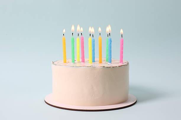 istock Birthday cake with candles on colored background 2250589796