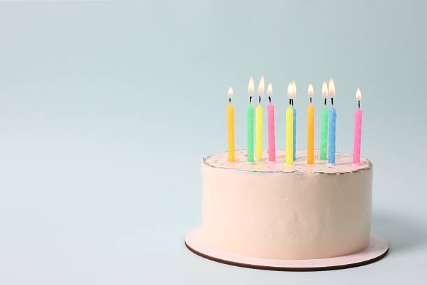 istock Birthday cake with candles on colored background 2250589803