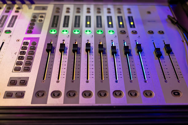 Digital sound mixing console in professional audio studio