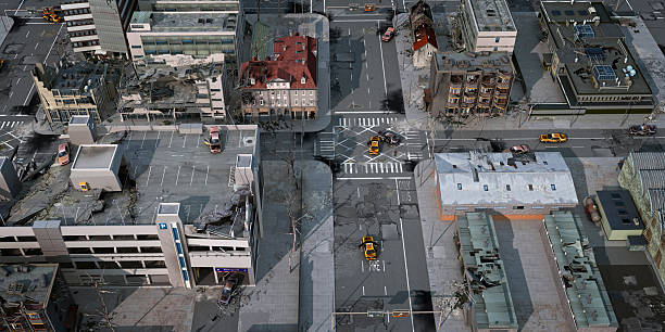 istock Ruined and Collapsed Buildings After Disaster, 3d rendering. 2250603565