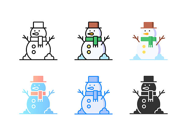 Snowman icon. 6 Different styles. Editable stroke. Vector illustration.