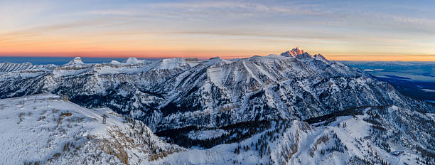 The Grand Teton is the highest mountain in the Teton Range and is located entirely within the Grand Teton range in northwestern Wyoming, United States. It is a classic destination for mountaineering and provides a dramatic backdrop to the valley of Jackson Hole