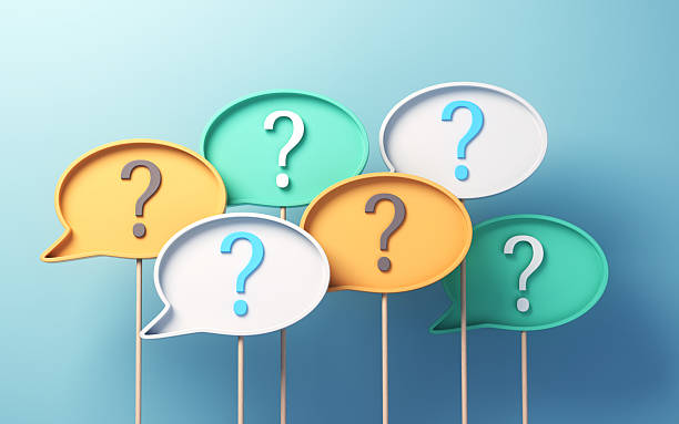 istock Colorful Question Mark Text Inside Colorful Speech Bubbles on Blue Soft Infinite Background 2250608833