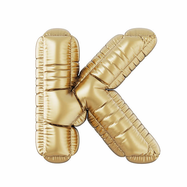 Gold Colored Letter K Balloon Isolated On White Background