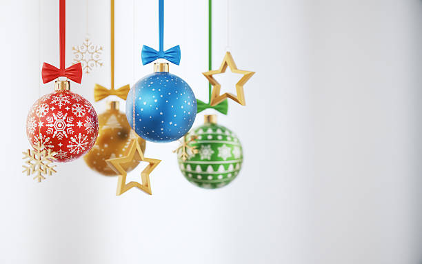 Multi Color Christmas Balls Textured Over Defocused Background. New Year Concept.