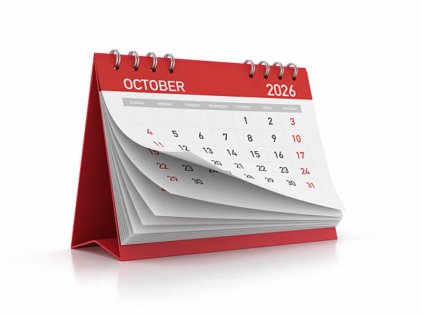 istock Red 2026 October Monthly Desktop Calendar Isolated on White Background 2250613900