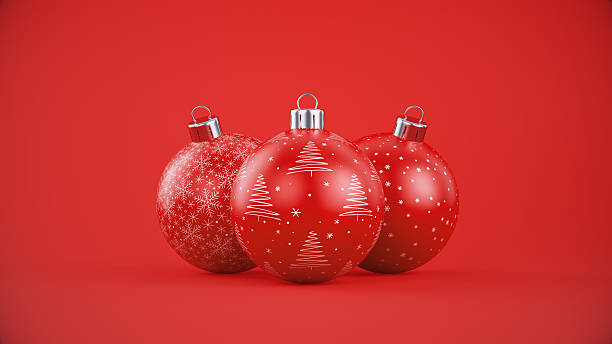 Red Christmas Balls on Red Background. New Year Concept.