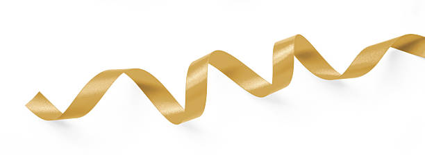 istock Gold ribbon golden satin bow curly scroll isolated on white background with clipping path for Christmas, birthday and wedding card confetti design decoration 2250614659