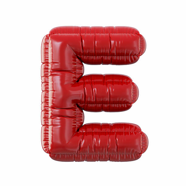 Red Color Letter E Balloon Isolated On White Background