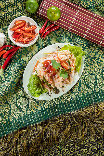 istock thai papaya salad with chili and herb garnish 2250618914