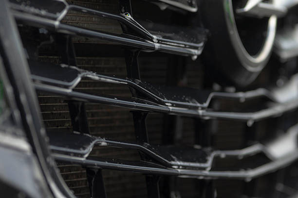 Perspective shot of powder coated expanded aluminium metal protection grill.